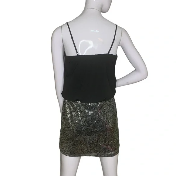 Trixxi Mini Dress Size Small Colorblock Black Blouse and Silver Sequined Skirt - Picture 2 of 8